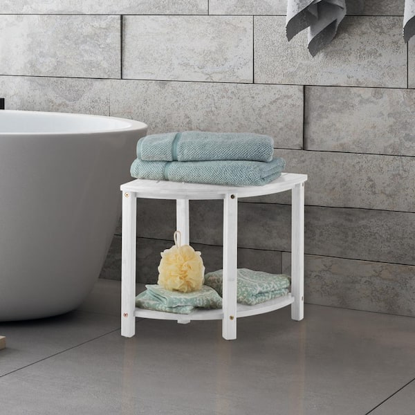 15.5 in. Freestanding Corner Shower Bench-Water Resistant Shower Stool for Inside Shower, Bathroom, or Sauna, White