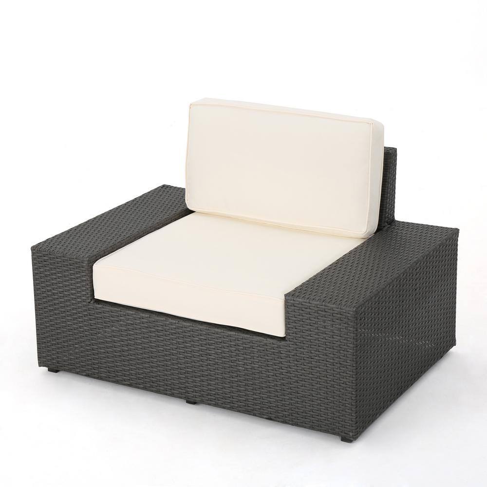 Gray Iron 9-Seater Outdoor Sectional Sofa Set with White Cushions