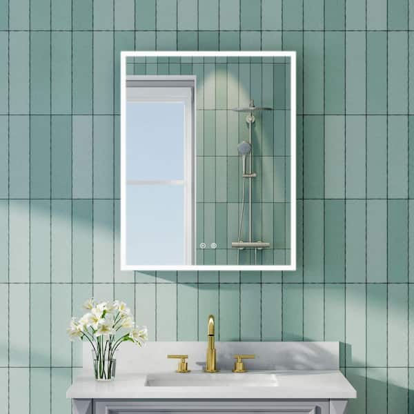 24 in. W x 30 in. H Rectangular Aluminum LED Medicine Cabinet with Mirror, 3X Magnify Mirror, Left Soft Close Door