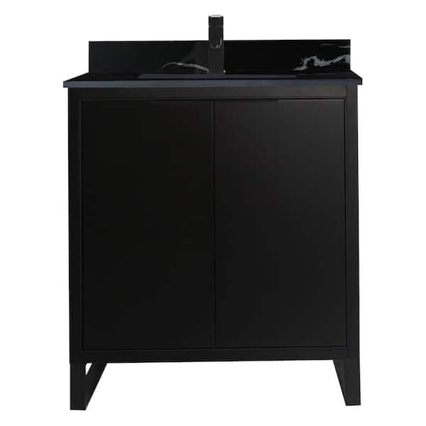 FINE FIXTURES Opulence 30 in. W x 18 in. D x 33.5 in. H Bath Vanity in Black Matte with Black Marble Single sink Top