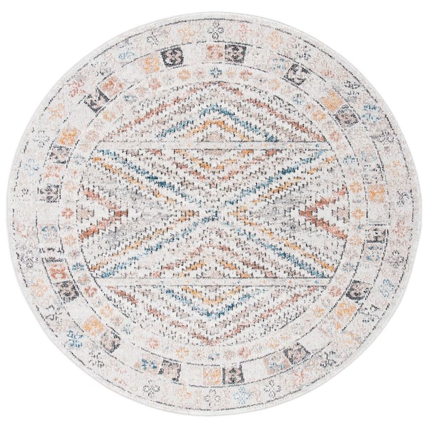 Crystal 7 ft. x 7 ft. Ivory/Gray Border Geometric Round Area Rug