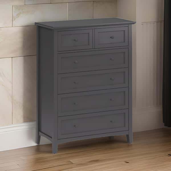 Fritz 54 inch Tall Dresser Chest, 5 Drawers, Stepped Handles, Gray Wood