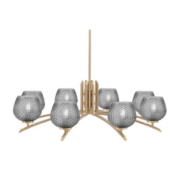Unbranded Siena 36 in. 8-Light New Age Brass Chandelier with 6 in. Smoke Textured Glass Shades, no bulbs included