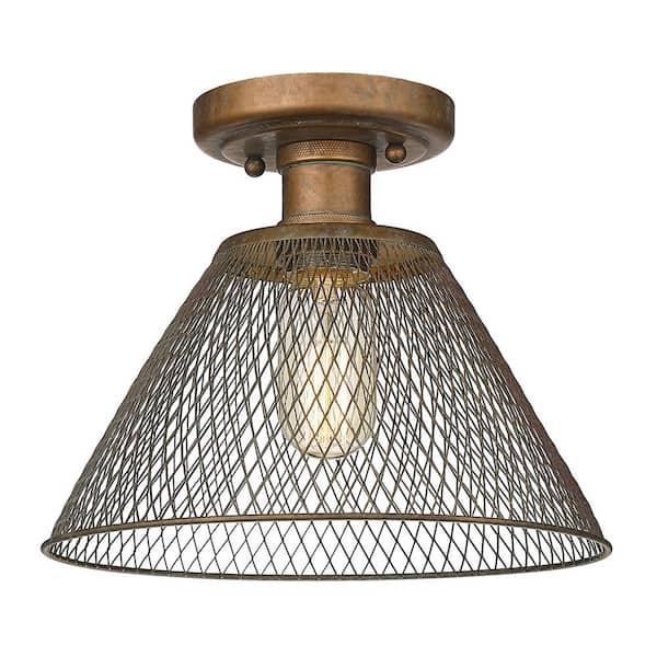 Golden Lighting Carver 10 in. 1-Light Copper Patina Semi-Flush Mount