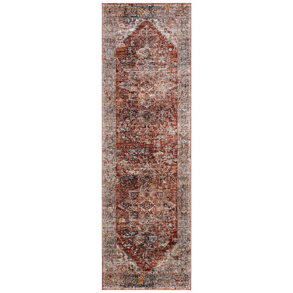 Limitee 2 ft. x 7 ft. Beige/Rust Distressed Ornate Runner Rug