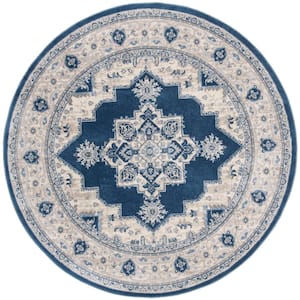 Brentwood Navy/Cream Doormat 3 ft. x 3 ft. Round Medallion Border Floral Area Rug