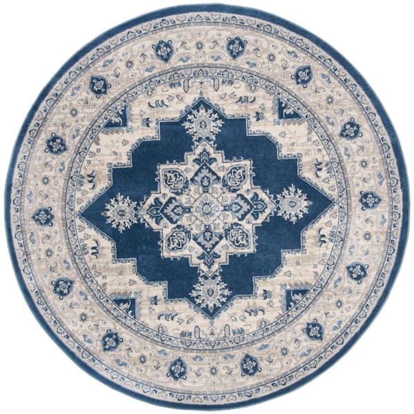 SAFAVIEH Brentwood Navy/Cream 7 ft. x 7 ft. Round Medallion Border Floral Area Rug