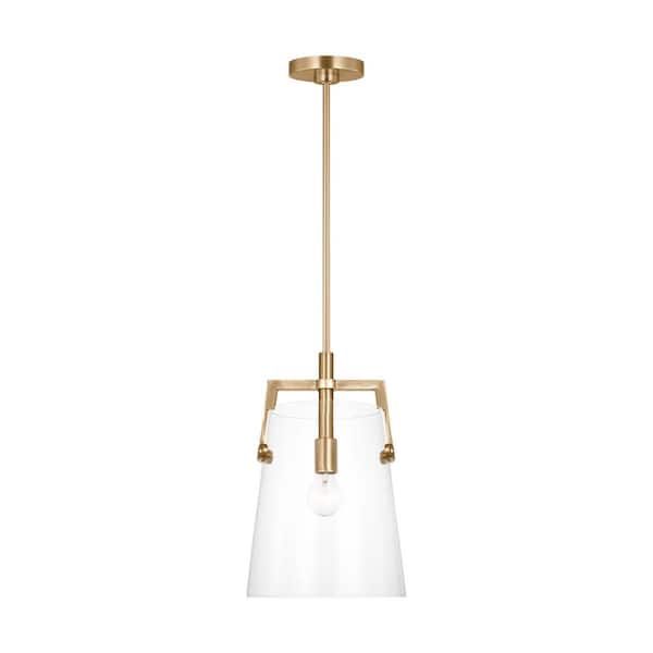 Crofton 10.25 in. W x 16.125 in. H 1-Light Satin Brass Modern Pendant Light with Clear Glass Shade No Bulb Included