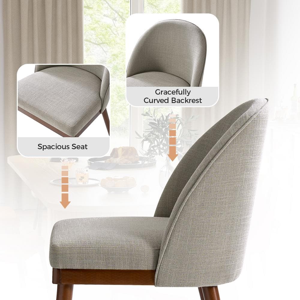 Gray Upholstered Low Back Dining Chair with Solid Wood Legs Set of 2
