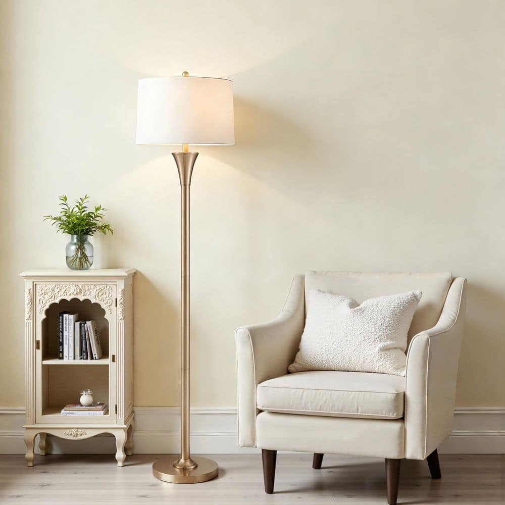 KAWOTI 66 in. Champagne Gold Metal Standard Floor Lamp with White