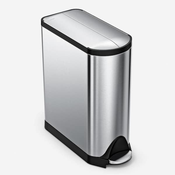simplehuman 40L Dual Compartment Butterfly Lid Step Kitchen Trash Can, Brushed Stainless Steel