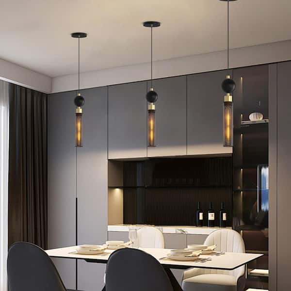 60-Watt 1-light Black Wrought Iron Pendant Light Hanging Lighting with Metal Mesh Shade, No Bulbs Included (Set of 3)