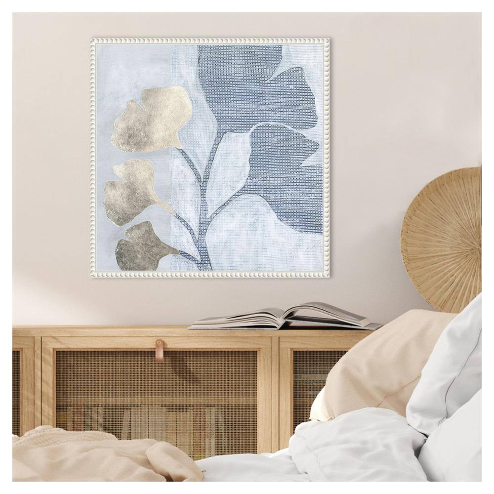 Veiled Garden IV Blue and Gray Abstract Canvas Art with White Frame