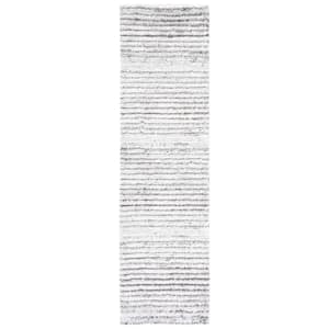 Berber Shag Grey/Dark Grey 2 ft. x 8 ft. Striped Runner Rug