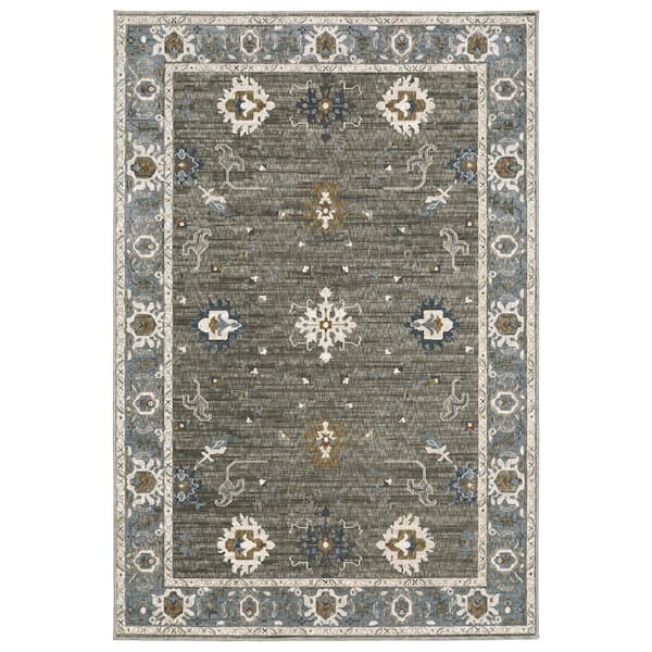 AVERLEY HOME Edgewater Gray/Blue 4 ft. x 6 ft. Persian Oriental Floral Polyester Indoor Area Rug