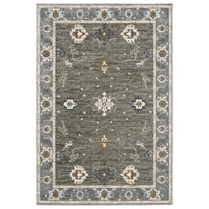 Edgewater Gray/Blue 7 ft. x 10 ft. Persian Oriental Floral Polyester Indoor Area Rug