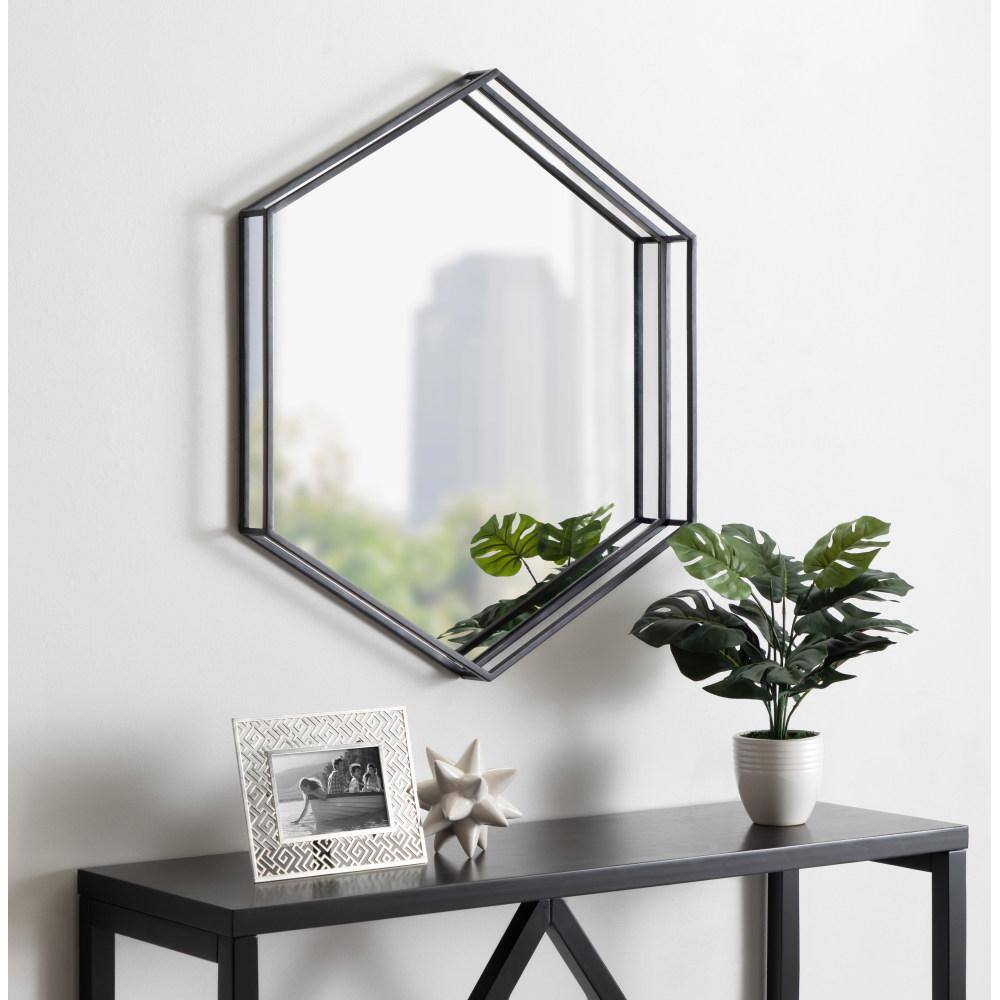 Elegant Hexagon Gold Metal Full-Length Mirror 30"x33"