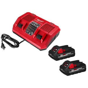 M18 18-Volt Lithium-Ion Dual Bay Rapid Battery Charger with 3.0Ah Battery Pack (2-Pack)