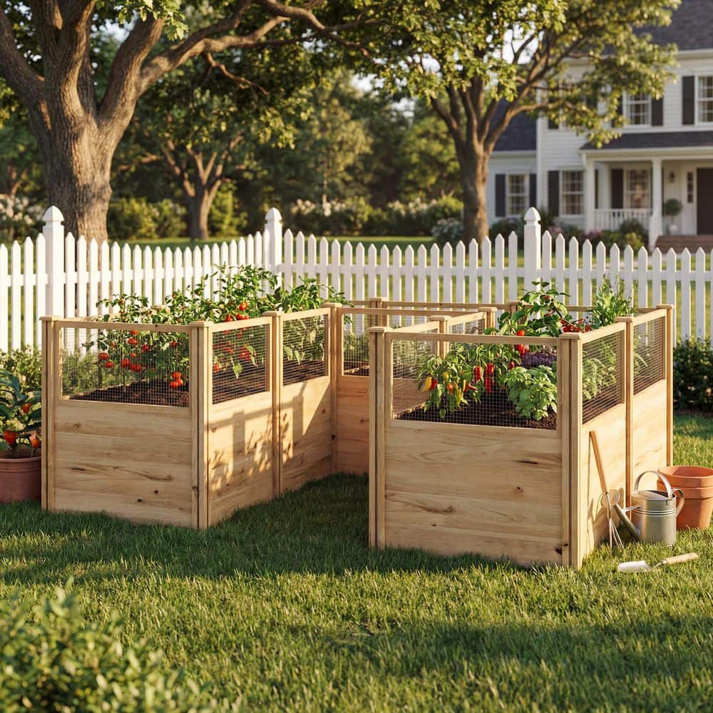 Modular 95.3 in. L x 95.3 in. W x 34.2 in. H Natural Cedar Wood L-Shaped Elevated Garden Bed with Mortise-Tenon price history on PriceWatchPro