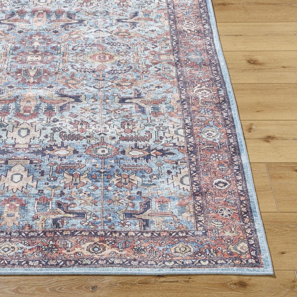 Georgina Blue and Beige Washable Synthetic Area Rug
