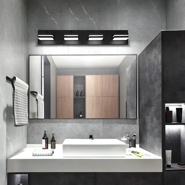 26.77in. 4-Light Black LED Bathroom Vanity Light with Dimmable 5500K Light