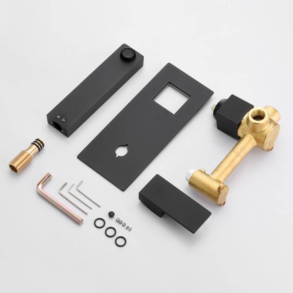 Matte Black Single Handle Wall Mount Bathroom Faucet with Brass Valve