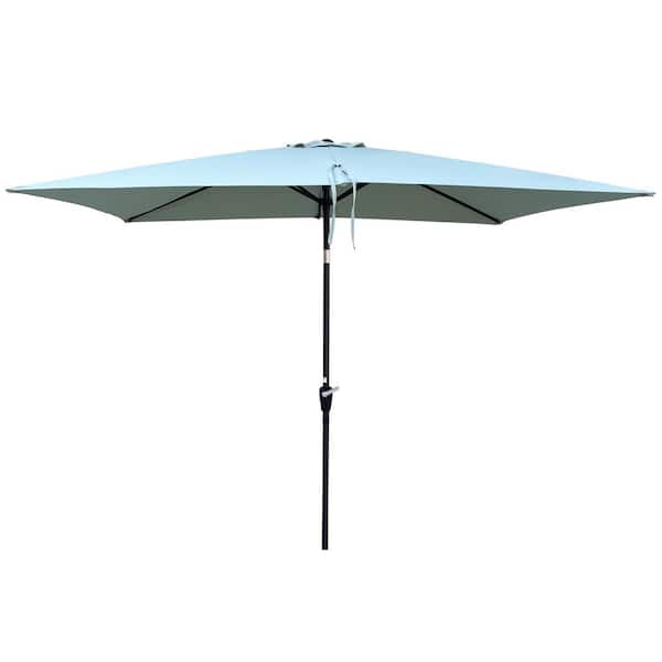 Otryad 6ft. x 9 ft. Steel Patio Umbrella, Outdoor Waterproof Umbrella with Crank and Push Button Tilt for Backyard-Frosty Green