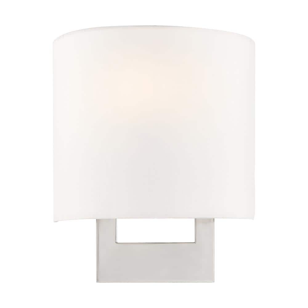 Elegant Brushed Nickel 1-Light Wall Sconce with Off-White Shade