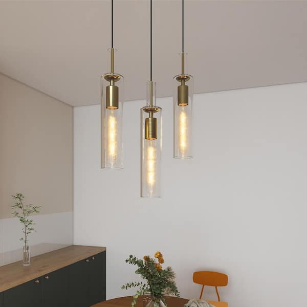 3-Light Gold Pendant Light, 3-Pack Hanging Pendant Lighting with Shade, Adjustable Height Ceiling Light
