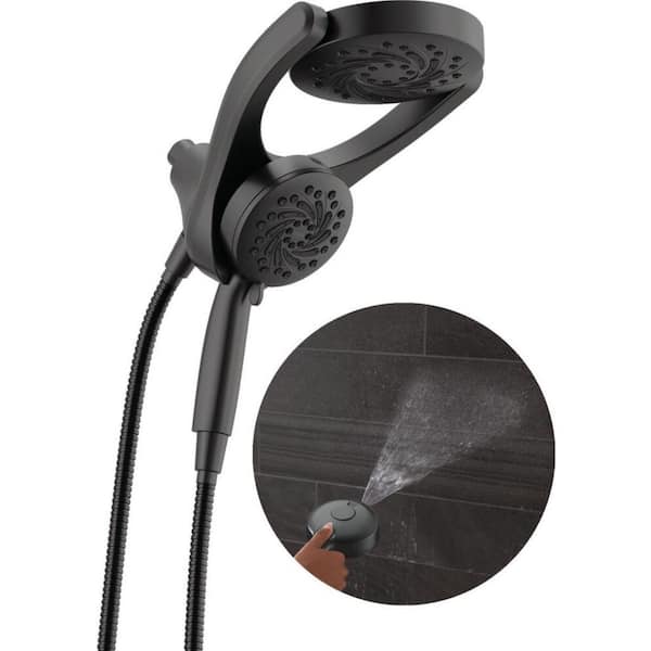 HydroRain with Cleaning Spray 5-Spray Dual Wall Mount Fixed and Handheld Shower Head 1.75 GPM in Matte Black