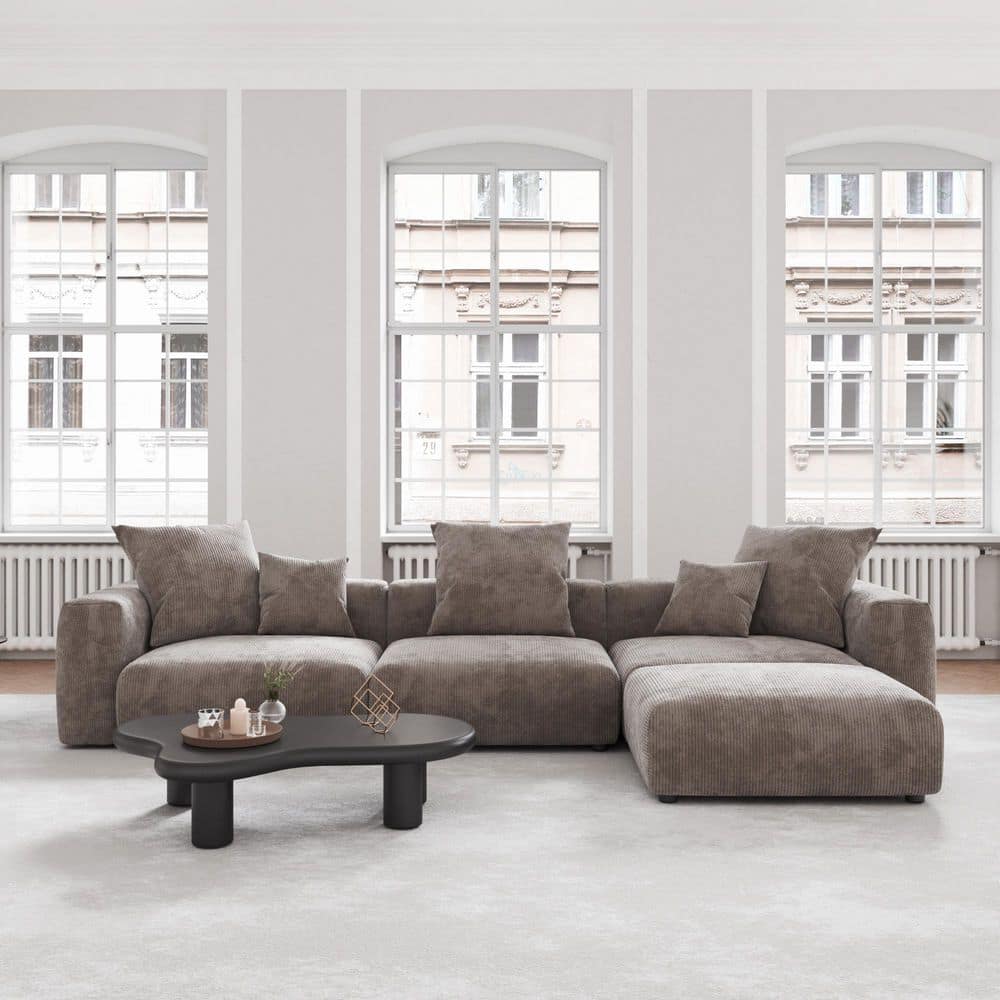 Magic Home Modern 142 in. Square Arm 4-piece Modular Corduroy