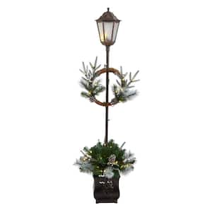 5 ft. Pre-lit Indoor/Outdoor Artificial Christmas Decorated Lamp Post with Greenery, Decorative Container, 50 LED Lights