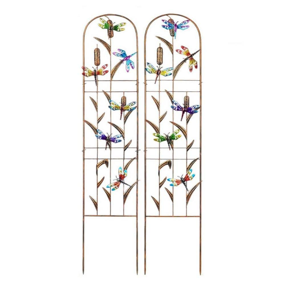 11 in. W x 60 in. H Dragonfly Metal Garden Trellis (2-Pack)