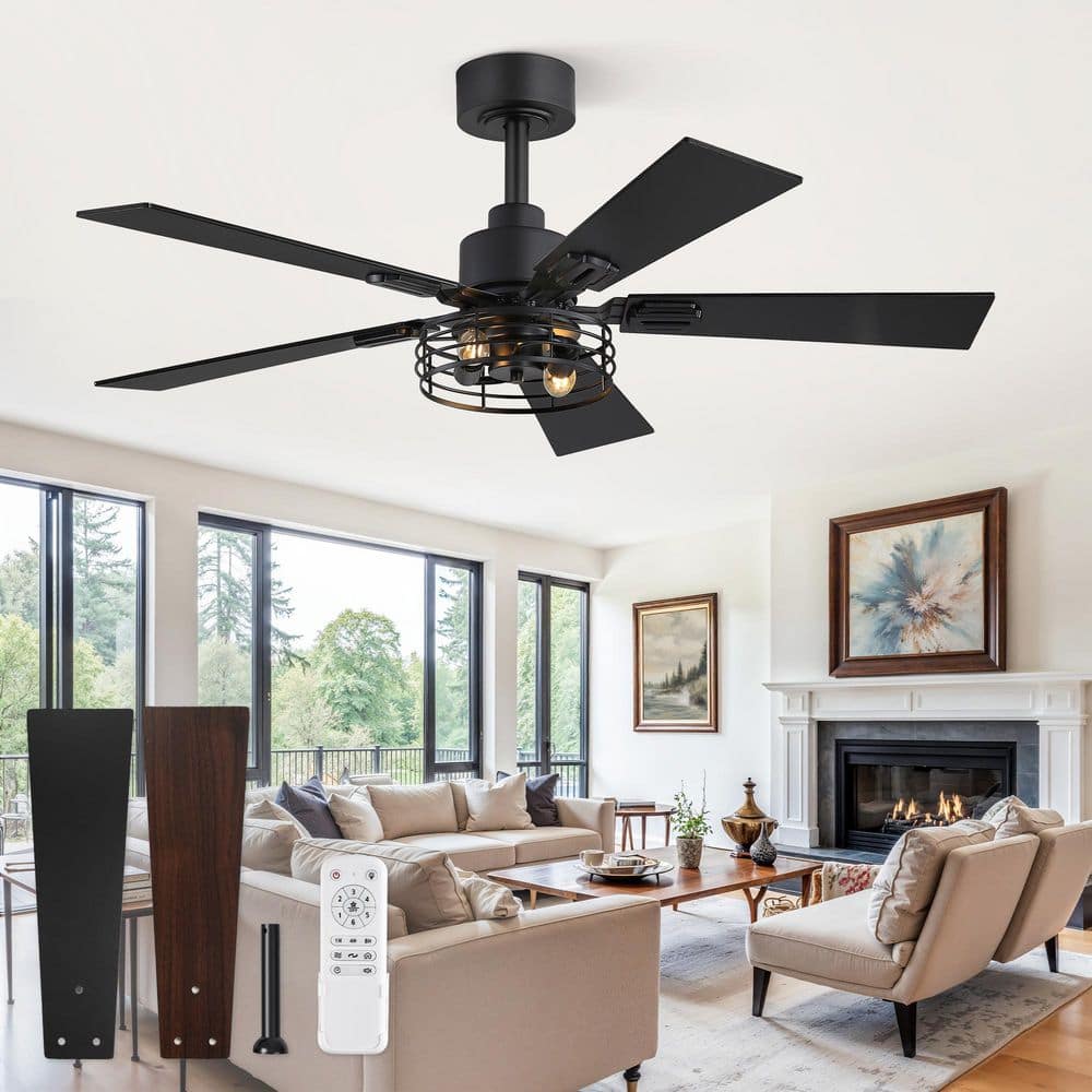 42 in. Indoor Black Farmhouse Downrod Mount Ceiling Fan with Light and Remote/Switch Control, 5 Dual-finish Blades price history on PriceWatchPro
