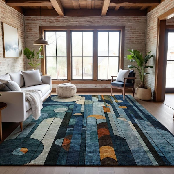 Mayfield Premium Machine Washable Abstract AMF1125 Blue 8 ft. x 10 ft. Area Rug