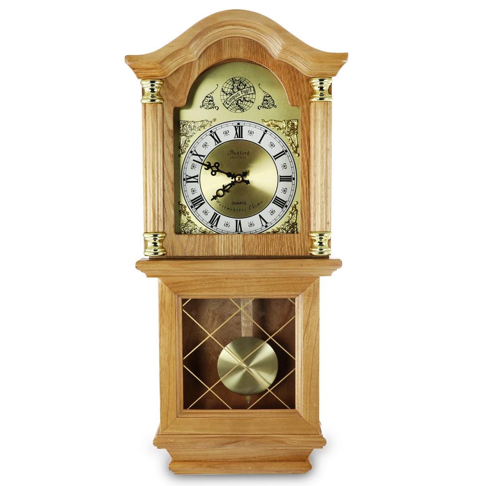 Bedford Clock Collection Classic 26 in. Golden Oak Wall Clock 98597059M -  The Home Depot