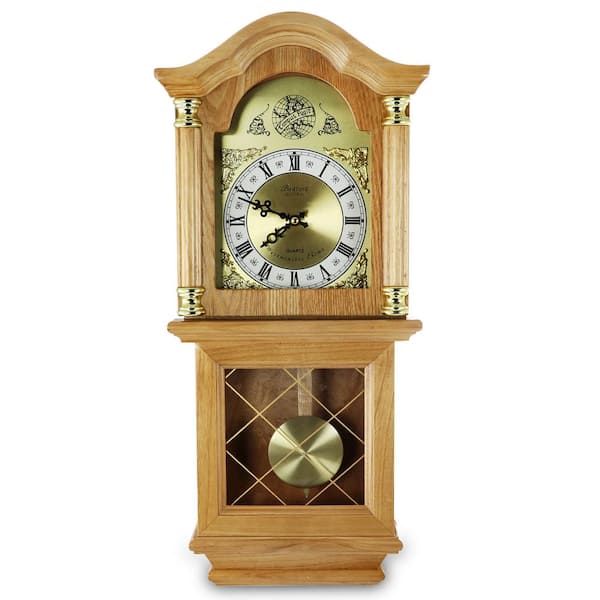 Bedford Clock Collection Classic 26 in. Golden Oak Wall Clock