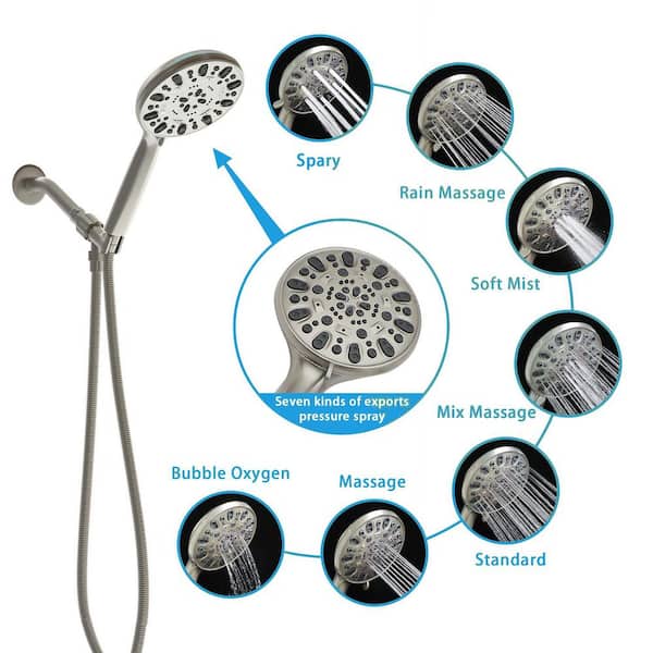 7-Spray Wall Mount Handheld Shower Head With Extension Arm 1.8 GPM in Brushed Nickel