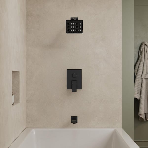 6 in. Wall Mount Single Handle 1-Spray Tub and Shower Faucet 2.5 GPM in Matte Black Valve Included