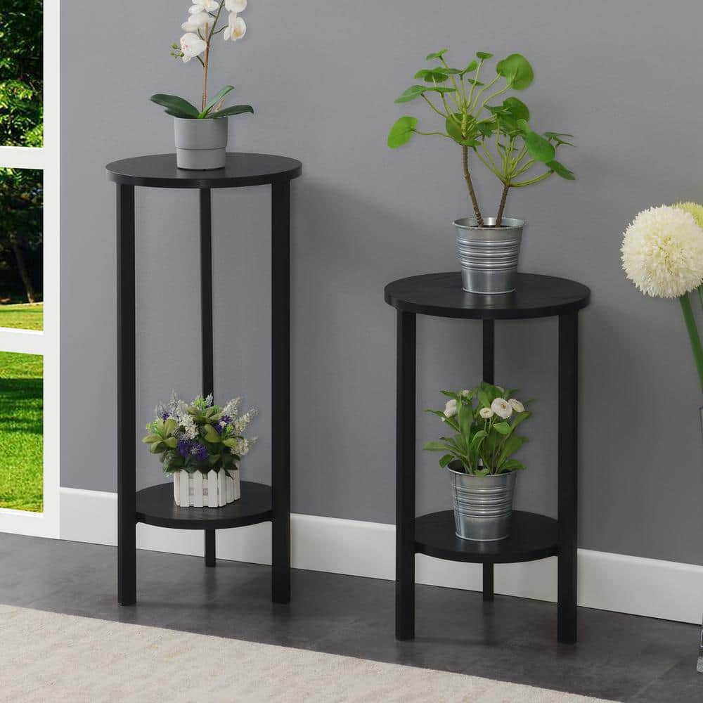Modern Graystone 31" Black 2-Tier Metal & Particleboard Plant Stand