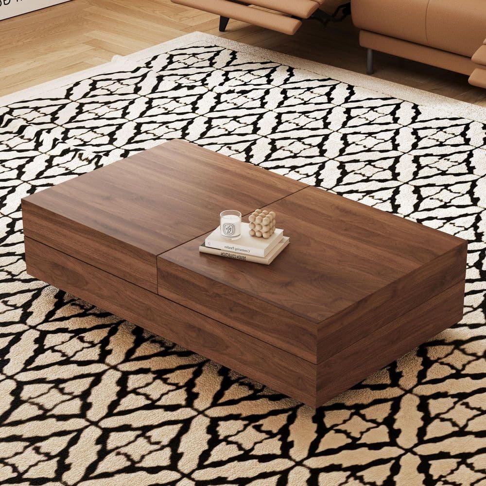 THE RIGHT PATH 82.6 in. Walnut color Rectangle MDF Coffee Table