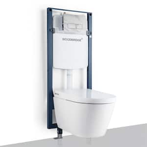 Wall Hung 1-Piece 1.28 GPF Dual Flush Elongated Smart Toilet in White with Concealed Tank and Flush Plates Seat Included