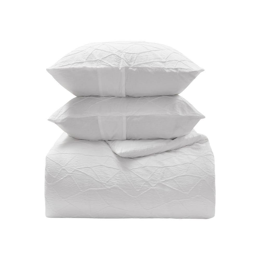 King Size White Cotton Crinkle Texture Duvet Cover Set