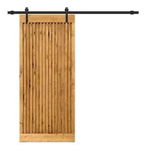 Japanese 36 in. x 84 in. Pre Assemble Walnut Stained Wood Interior Sliding Barn Door with Hardware Kit