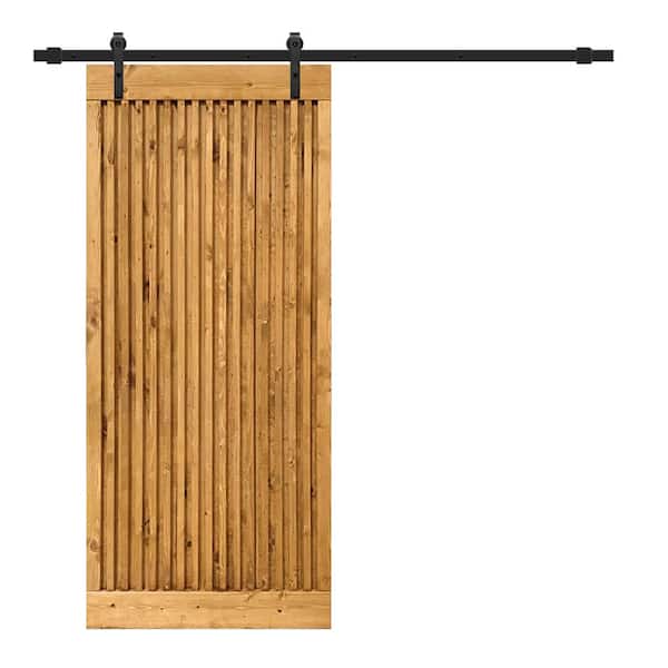 CALHOME Japanese 36 in. x 84 in. Pre Assemble Walnut Stained Wood Interior Sliding Barn Door with Hardware Kit