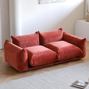 77.16 in. Luxury Wide Bread Square Shape Flared Arm Chenille Top 2-Seats Floor Level Lazy Sofa Couch, Orange