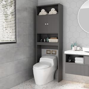 24.8 in. W x 77 in. H x 7.9 in. D Gray Over The Toilet Storage with Doors