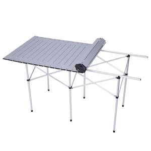 Portable Folding 27.6 in. Silver Rectangular Aluminum Picnic Table Seats 6 People, Compact Roll Top Table with Carry Bag