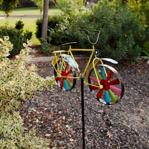 42 in. Tall Outdoor Metal Bicycle Wind Spinner Garden Stake Decoration, Multicolor