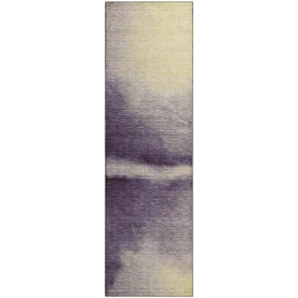 Mayfield Premium Machine Washable Abstract AMF2419 Plum 2 ft. x 7 ft. Runner Rug